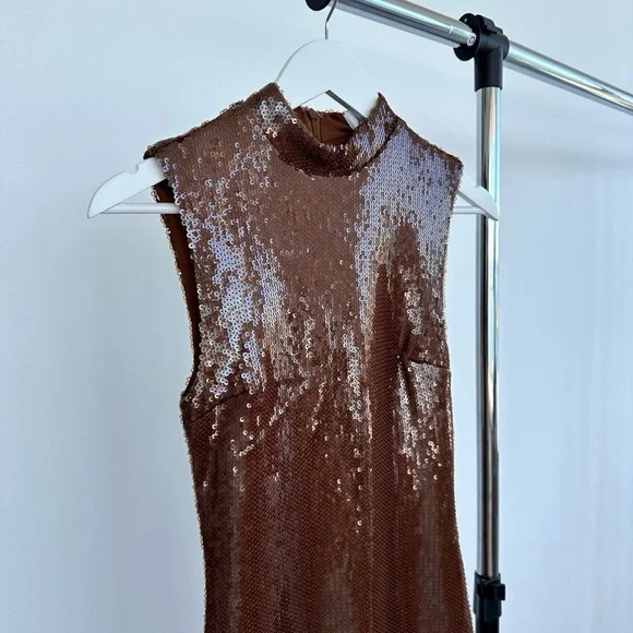 Meshki Brown Sequin Midi Dress - Picture 7 of 8